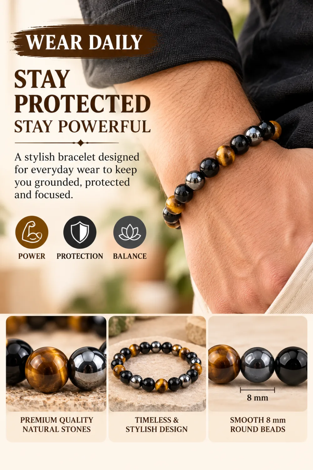 Triple Protection Bracelet worn on wrist